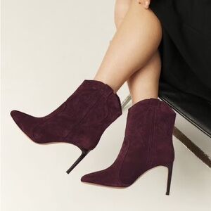 BA&SH Caitlin Thin Ankle Boot - Suede, Burgundy/Wine Red, Western, Stiletto